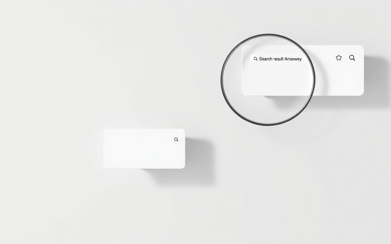 Search result and AI answer cards floating on a light background