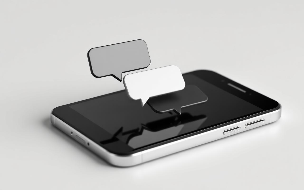 Smartphone with message bubbles floating above the screen