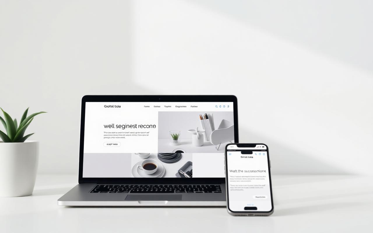 Modern small business website shown on a laptop and phone